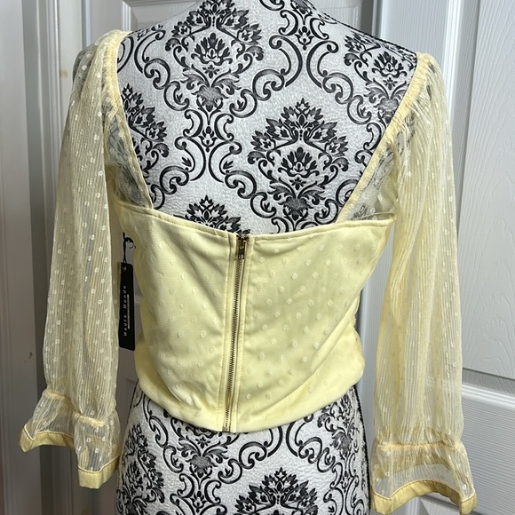 Haute Monde Yellow Ruched Blouse with Sheer Sleeves - Picture 4 of 5